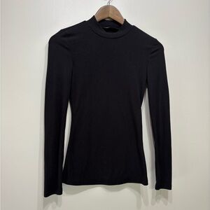 SHEIN Contemporary Classic Ribbed Long Sleeve Mock Neck Fitted Shirt Top Black